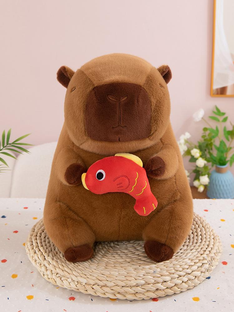 Good Luck Koi Kapibara Doll Holding Fish Backpack Capybara Plush Toy Doll Girlfriend Gift