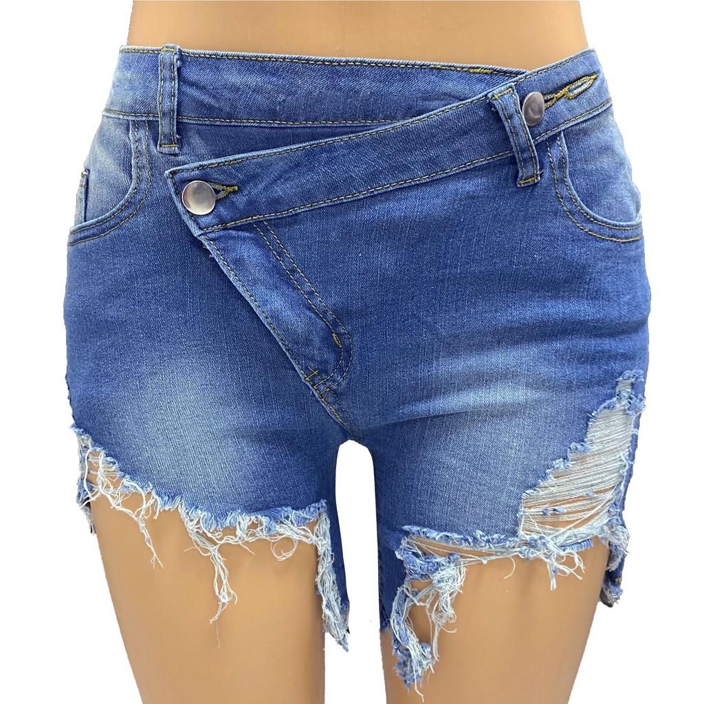 GMXIA Spring Summer High-waisted Sexy Furred Denim Shorts for Slimming Women