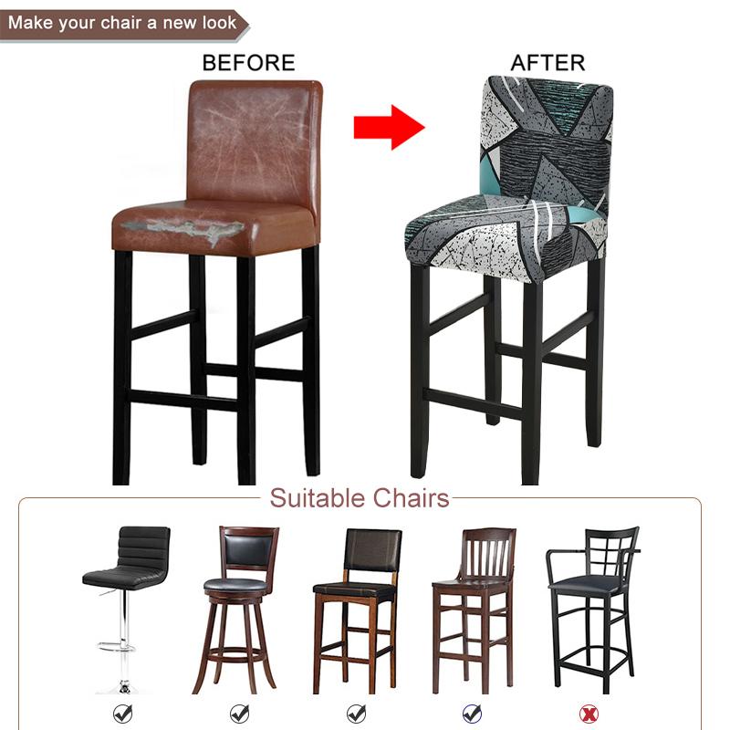 Elastic Short Chair Furniture Cover Spandex Fabric Printed Bar Stool Seat Covers Chair Protector Slipcovers For Cafe Dining Space Kitchen Washable