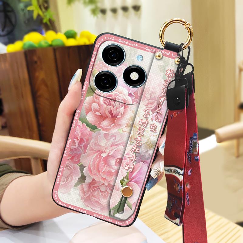 Soft case Fashion Phone Case For Tecno Spark20/KJ5 Lanyard Waterproof Ring Wrist Strap Back Cover Silicone Shockproof