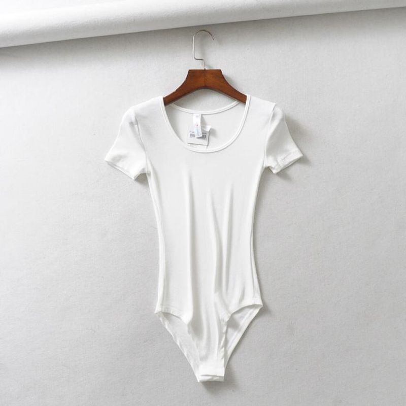 

Fashion Stretch Slim Fit Crotch Short Sleeve T-shirt Bottoming Shirt White S