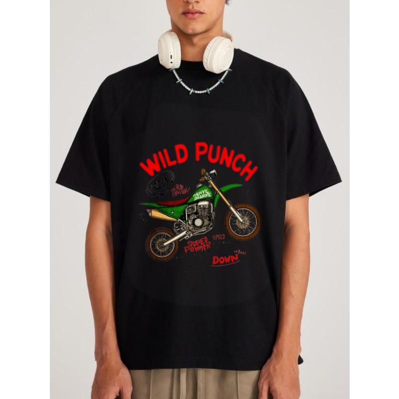 

White T-Shirt with Wild Punch Motorcycle Graphic and Text for Casual Wear S