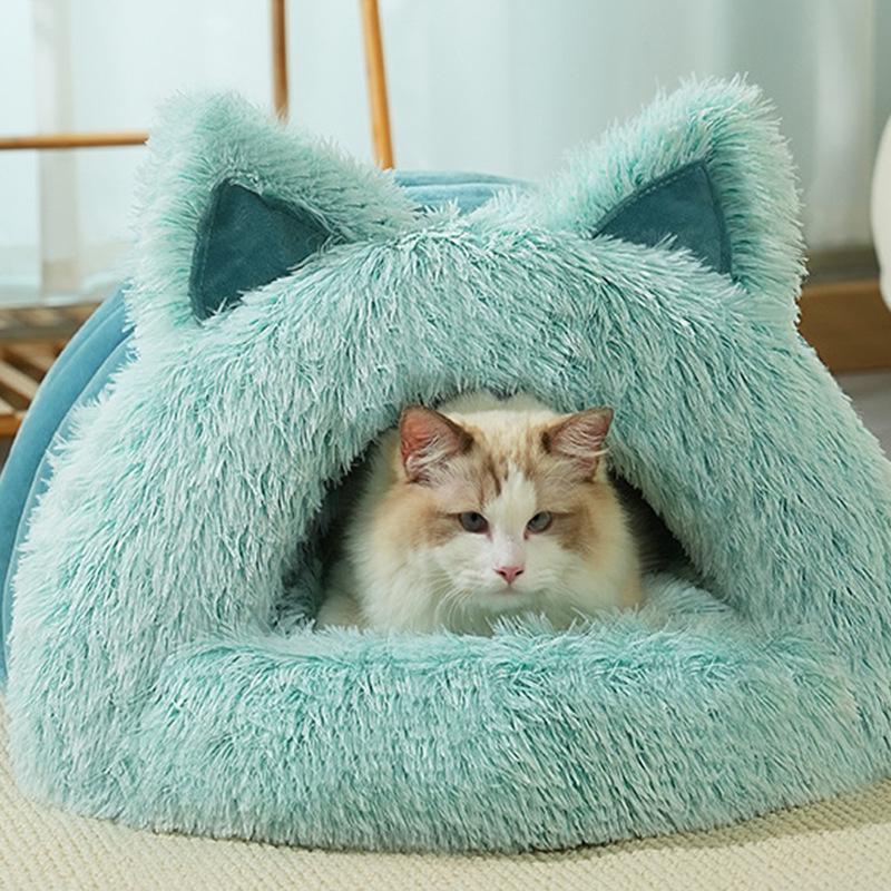 

Universal Plush Pet Nest with Cat Ears Scarf for All Seasons M - Up to 15 lbs