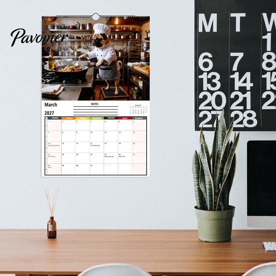 Cute Animal Desk Calendar 2027 Pugs Working Wall Calendar, Funny Dog Hanging Functional Daily Planner 12 Monthly with Unique Illustrations for