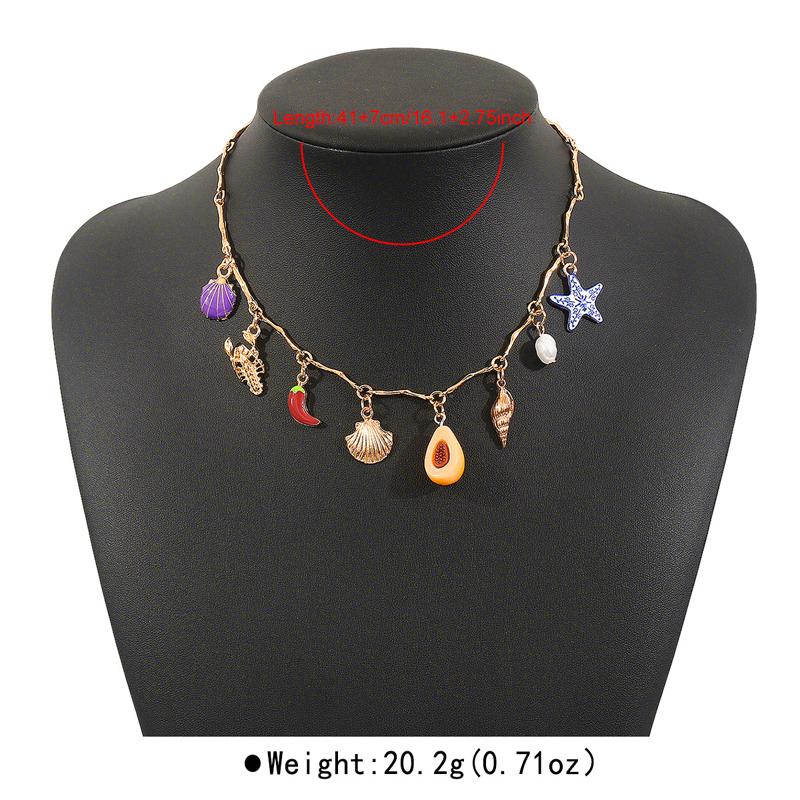 Bohemian Resin Sunflower Starfish Pendant Necklace for Women Fashion Crab Chili Star Beaded Clavicle Chain Ocean Jewelry Gift