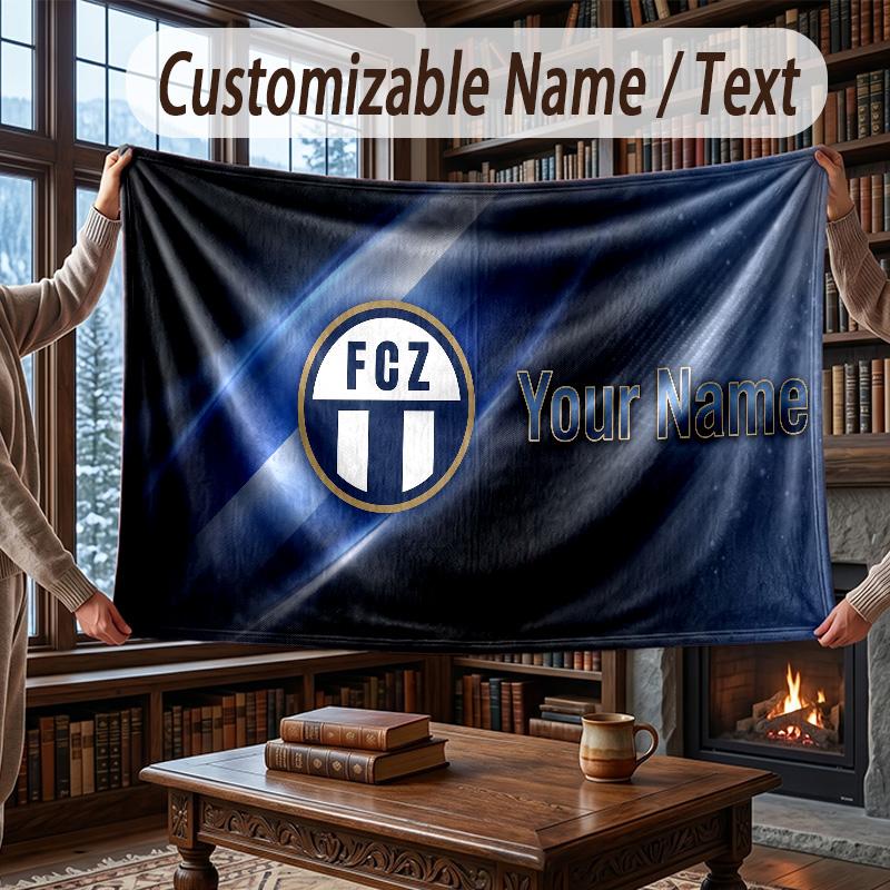 Custom Name Flannel Throw Blanket FC Zürich Pattern Warm Home Decoration