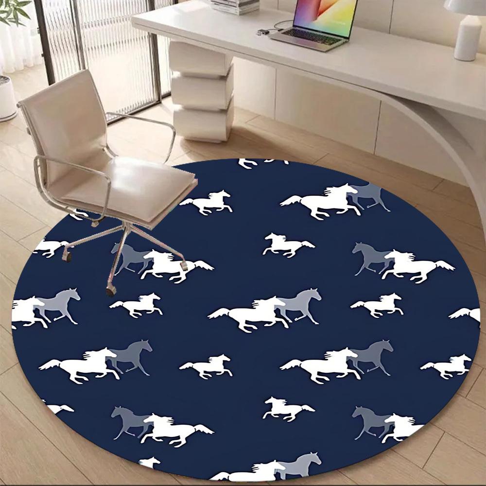 1PCHorse Pattern Office Round Area Rug, Indoor Mat Suitable For Office, Under Office Chairs Bedroom Living Room Home Decor, Room Deco034