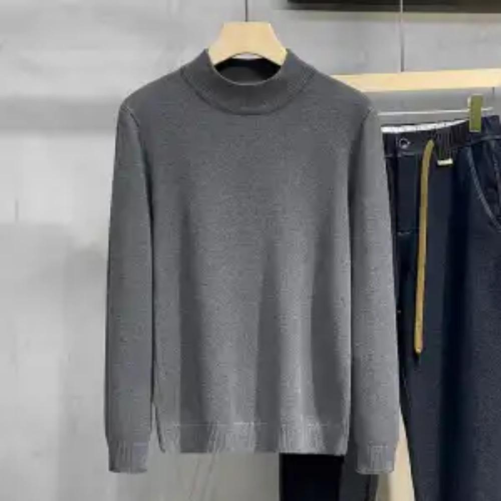 New Autumn and Winter Fashion Trend Men's Simple and Versatile Half High Neck Knit with Underlay Men's Solid Sweater