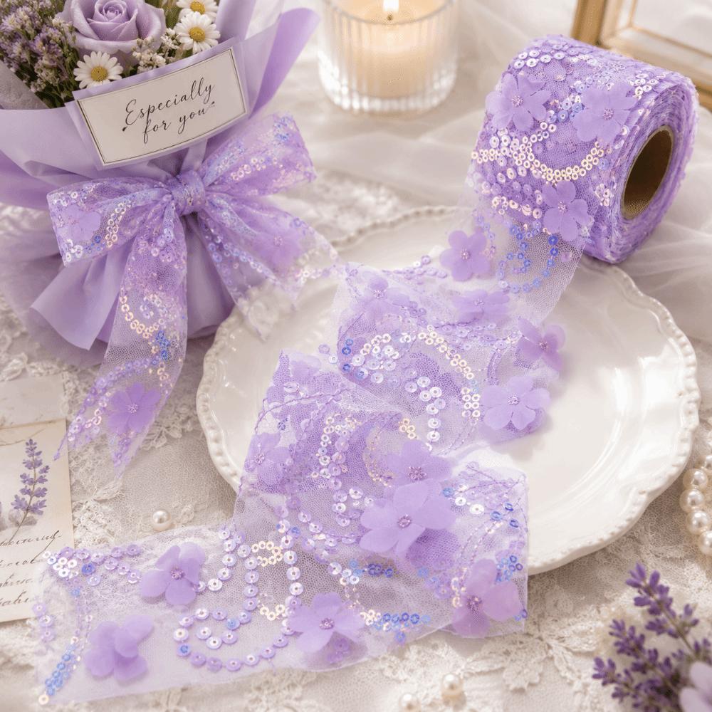 1pcs Polyester Material Sequin Ribbon Webbing 6cm Width Embroidered Sheer Ribbon For DIY Crafts