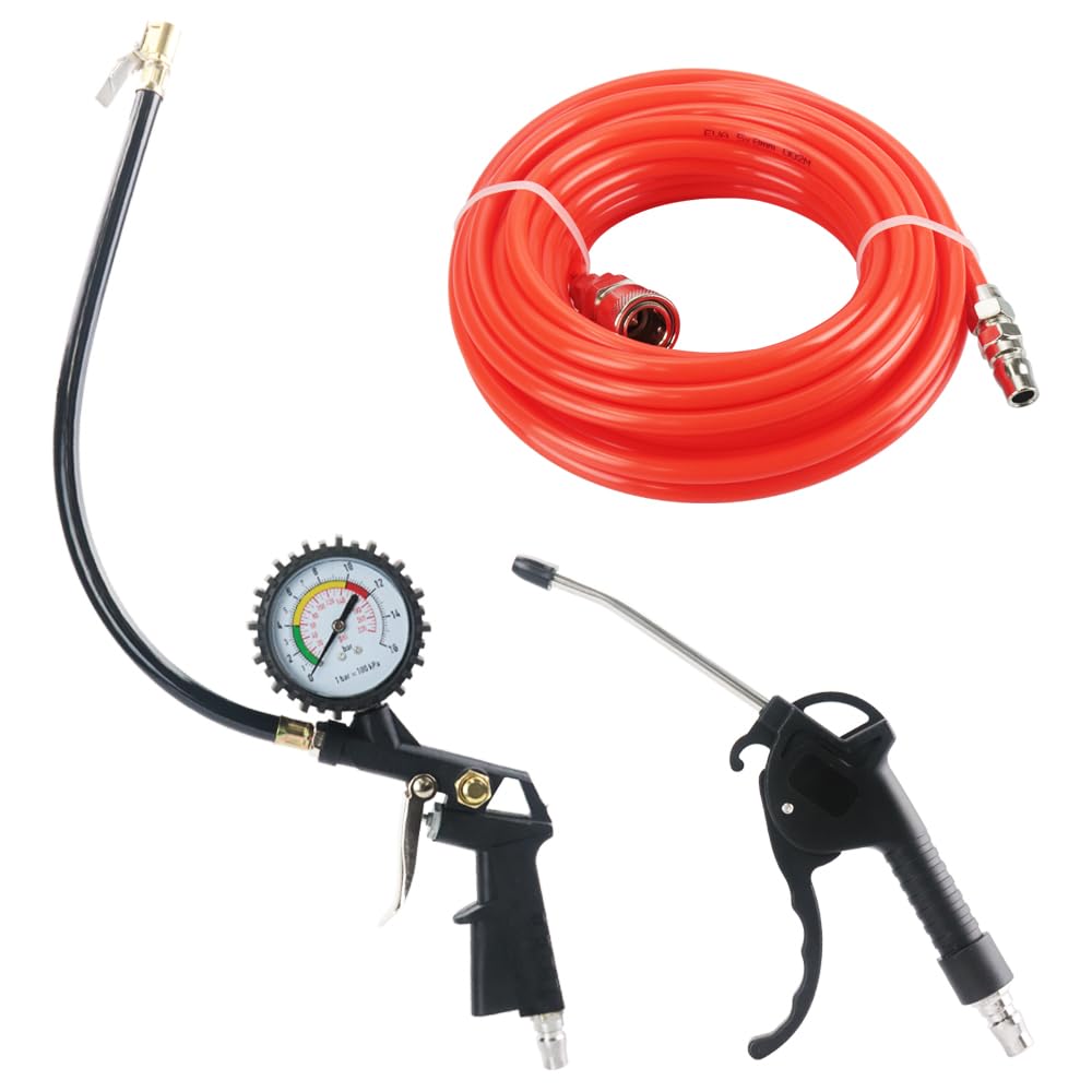 Air Hose 3-Piece Set, Air Duster Gun, Air Pressure Adjustment, Blowoff, Dirt Removal, Maintenance