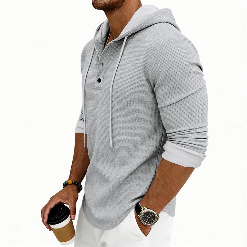 Men's Daily Loose Casual Retro Hooded Henley Long Sleeve T-shirt