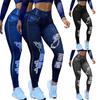 Pantaloni in Finto Denim Colore Unico Super Elastici Autunno Inverno Graffiati Colore Puro per Yoga