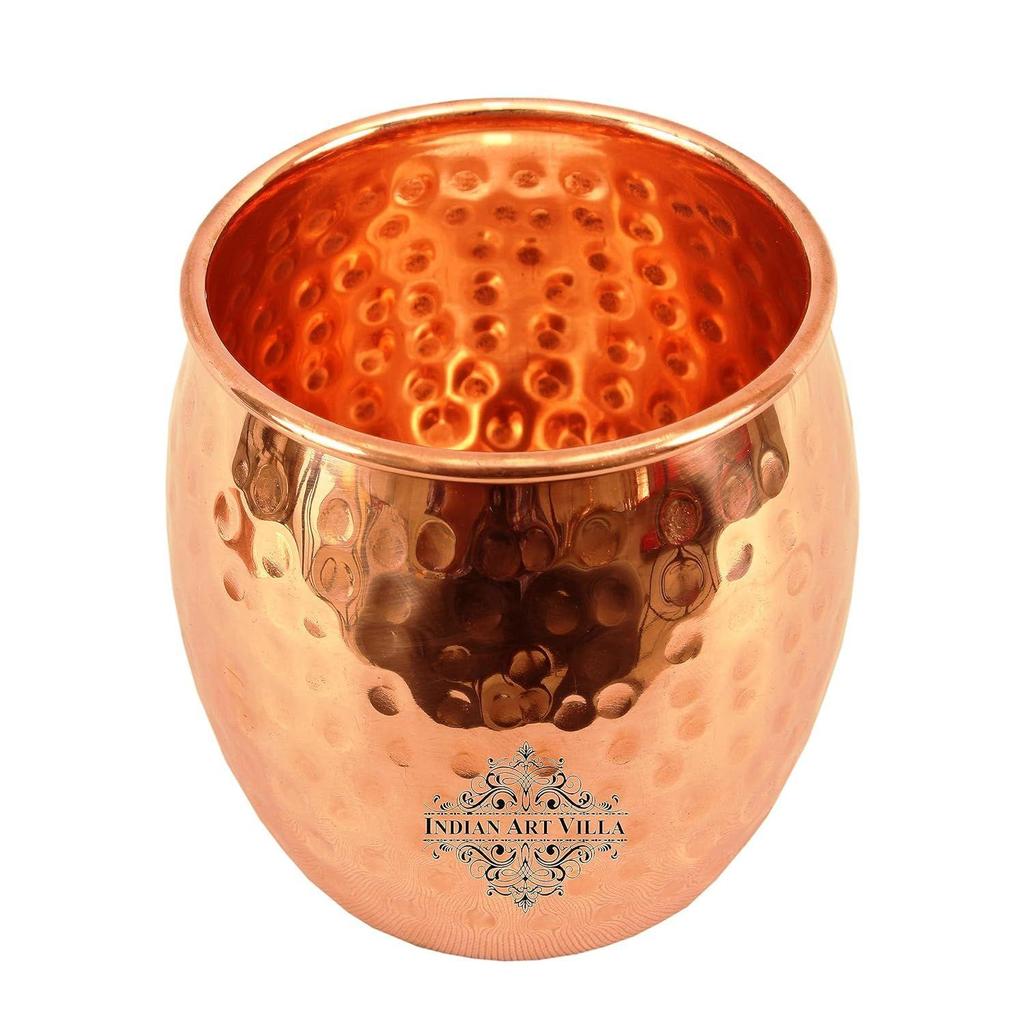 Copper Glass Tumbler, Hammer Design, Drinkware, 550 ML Each, Set of 6