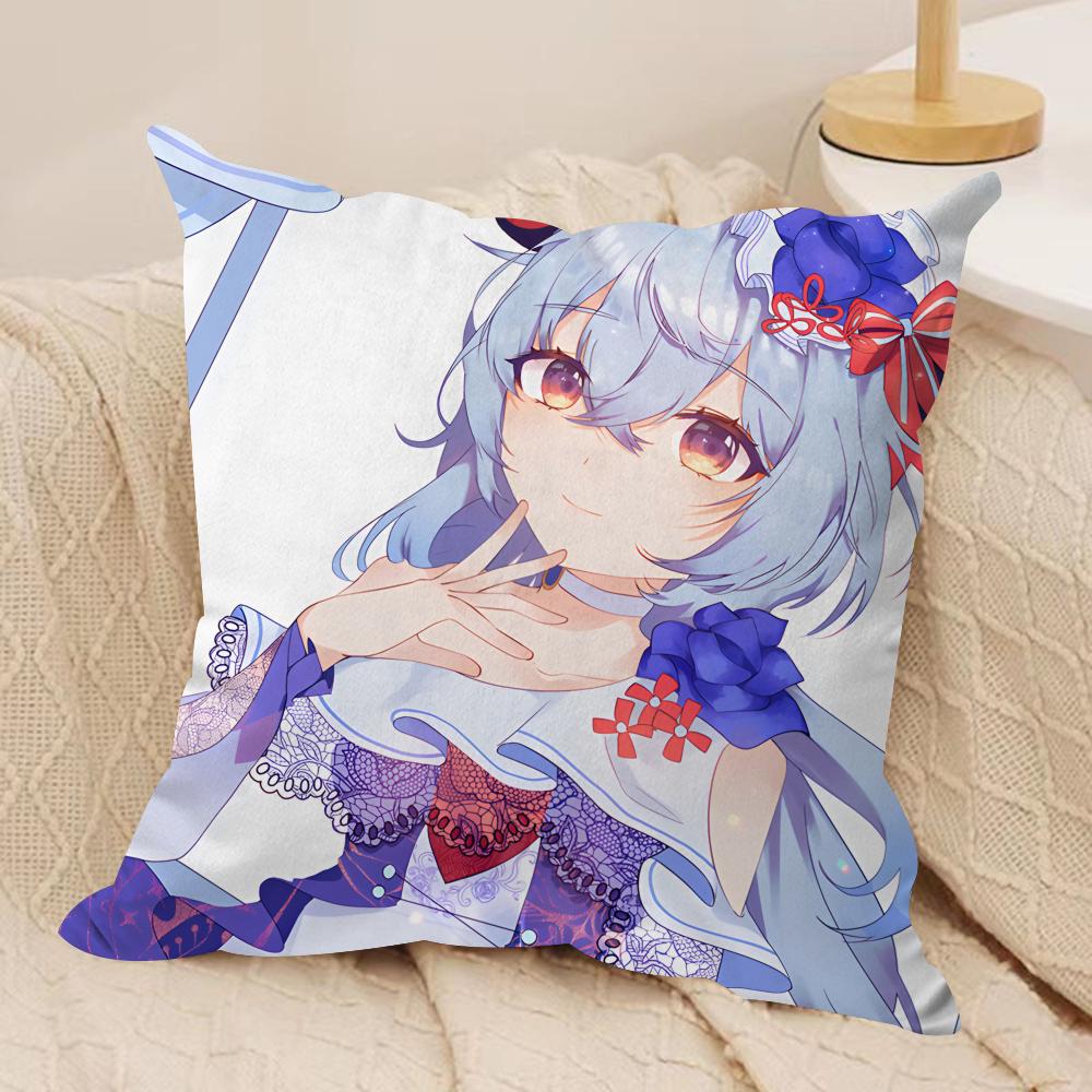 Ganyu Genshin Impact Cushion Cover Silky Short Plush Invisible Zipper Dustproof Sofa Pillow Case For Home Decor
