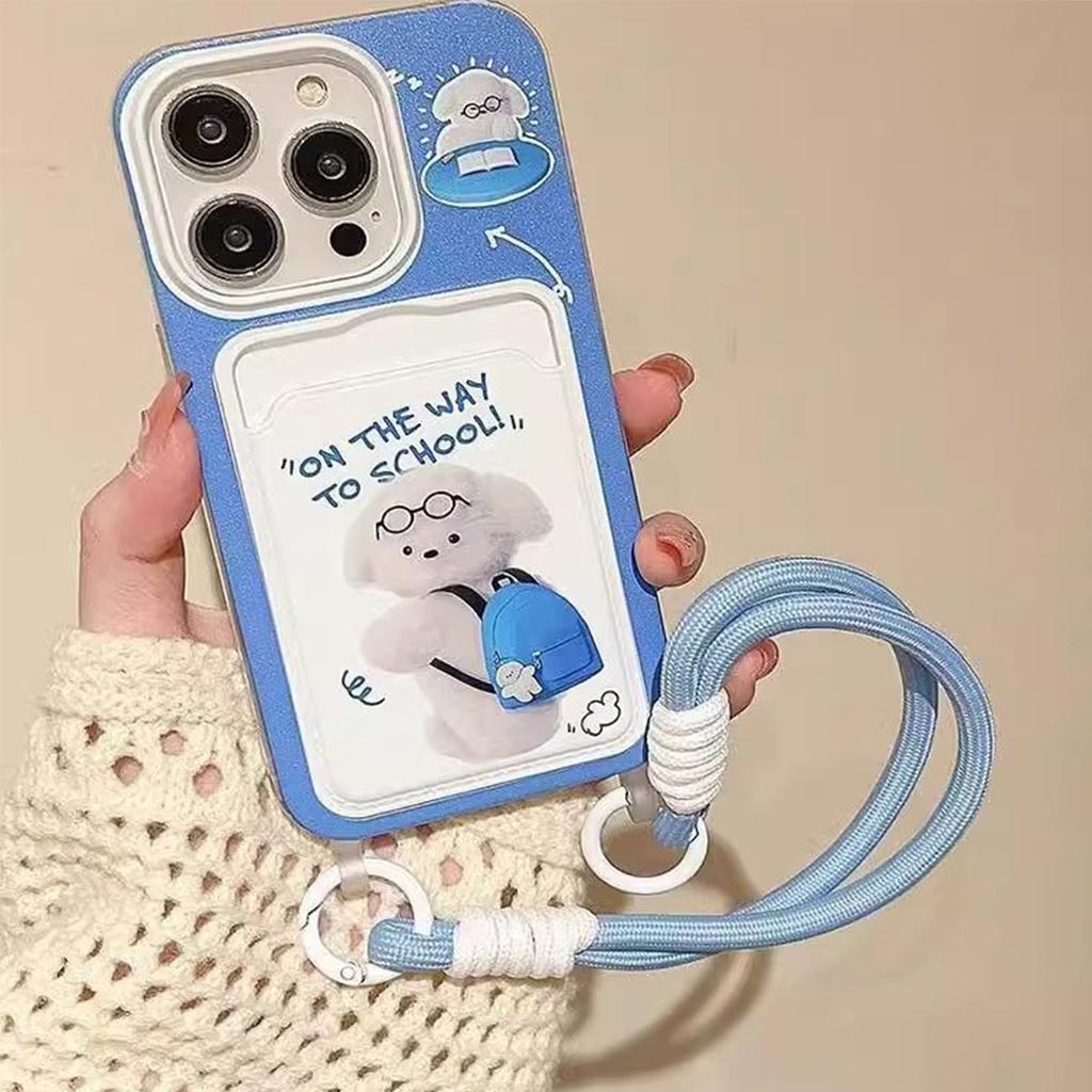 Lanyard Card Holder Mobile Phone Case Blue Backpack Bear Airbag Anti-fall Simple High-end Soft Edge Fashionable Lanyard Mobile Phone Case
