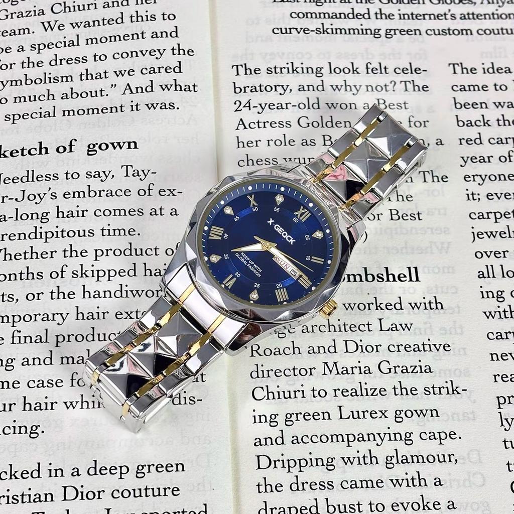 New Luxury Men's Quartz Watch Alloy Case Glass Waterproof Chronograph Stainless Steel Band Factory