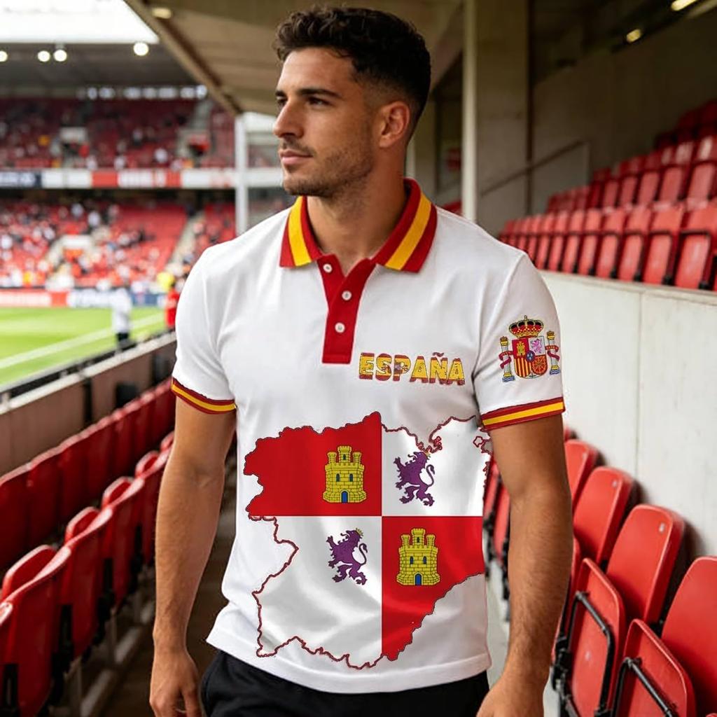 Men's Classic Polo Shirt Spanish Football Inspired Design Bullfighter and Bull Graphic Short Sleeve Casual Fit Top