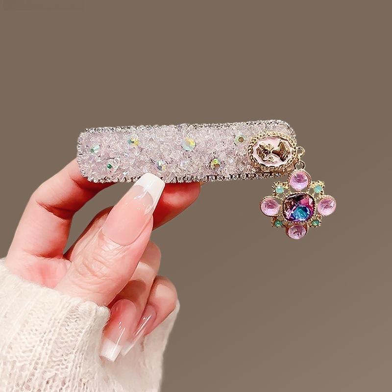 Stylish And Simple Full Diamond Geometric Hairpin, High-End Temperament Side Clip Bb Clip, Versatile Bangs Clip, Hairpin, Hair Accessories