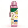 1PC Green Frame House Print 750ml Color Plastic Sports Water Bottle Leakproof Flip Straw Lid Suitable for Sports Office Home Use