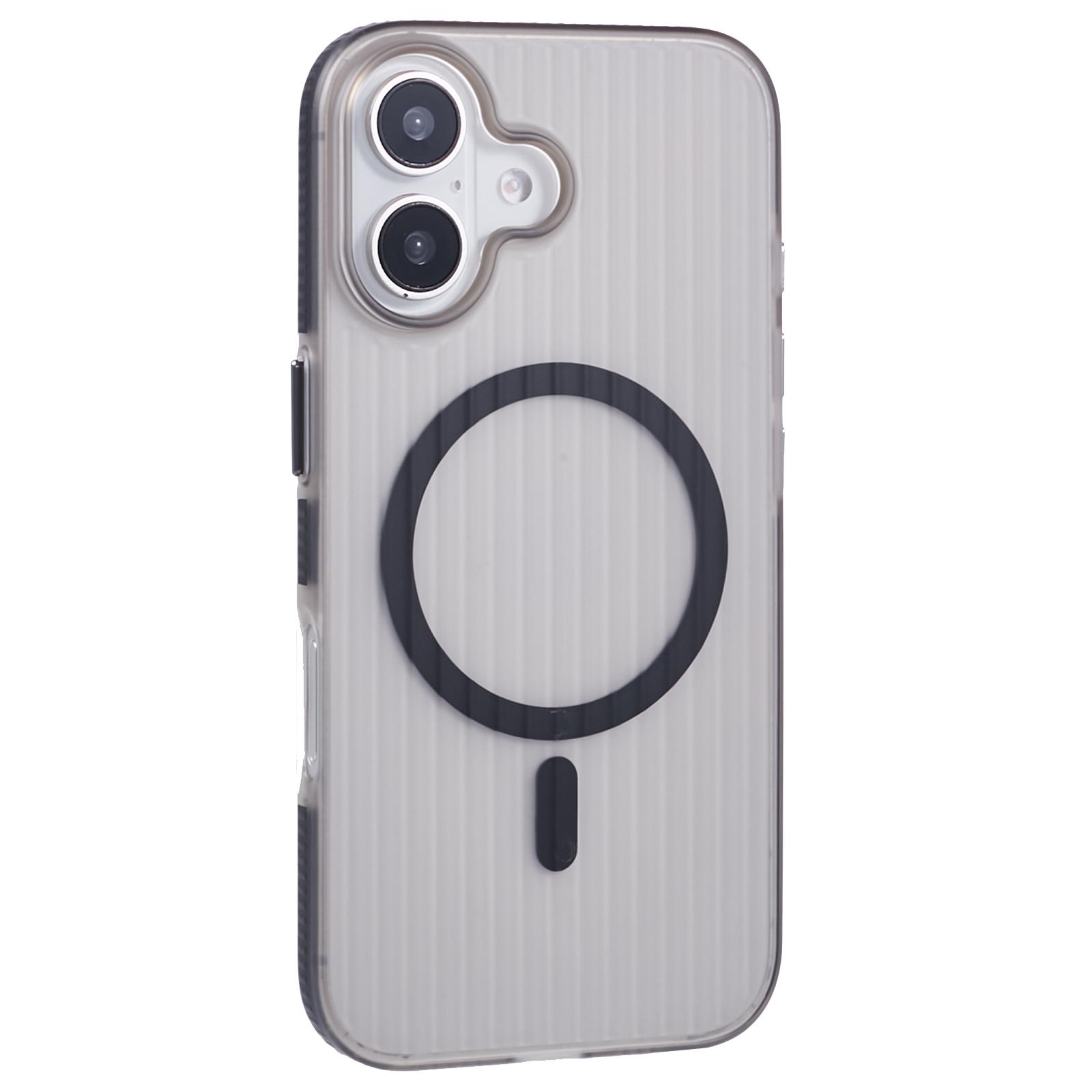 

For iPhone 16 Case Corrugated Texture Phone Cover PC Shell Compatible with MagSafe - Black Edge