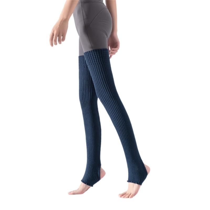 Calzettoni a costine a righe sopra il ginocchio senza piedi Scaldamuscoli lunghissimi con staffa Calze alte fino alla coscia per Donna Yoga