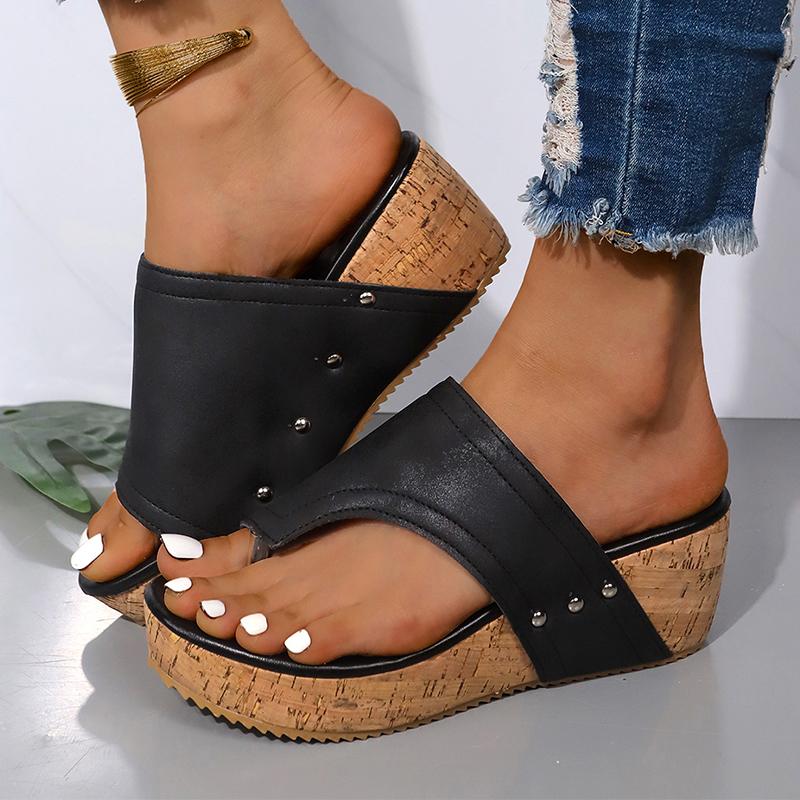 Sandale damă cu platformă groasă, cu vârful clipsat, la modă, cu nituri și toc plat, flip-flops de vară, talpă groasă multicoloră, mărimea mare 43 Zapatos