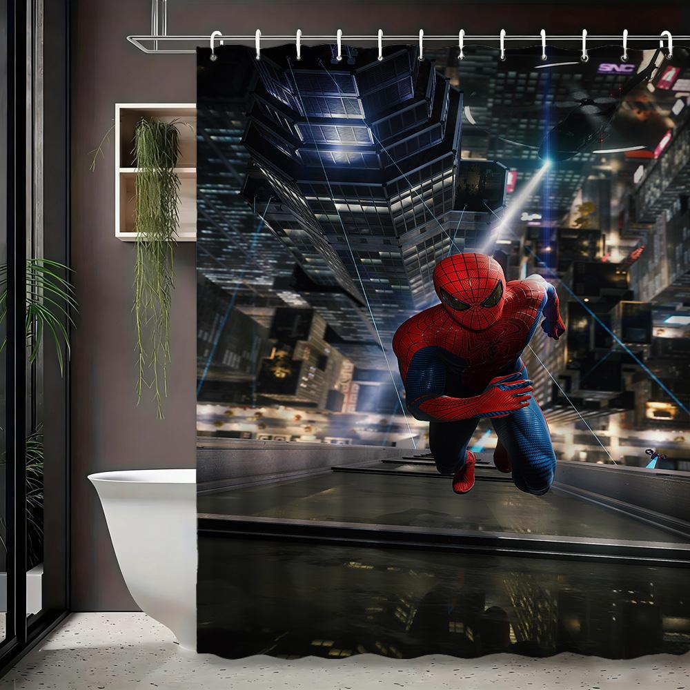 Spider-Man Urban Cityscape Waterproof Shower Curtain For Superhero Bathroom Decor