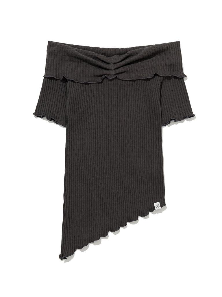 Eogeulliswedou Asymmetric Rib Off-Shoulder Top (Charcoal)