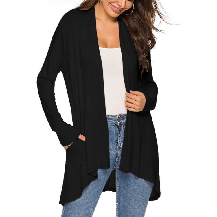 Langarm Strickjacke Jacke Damen Lässig Mode mit Tasche