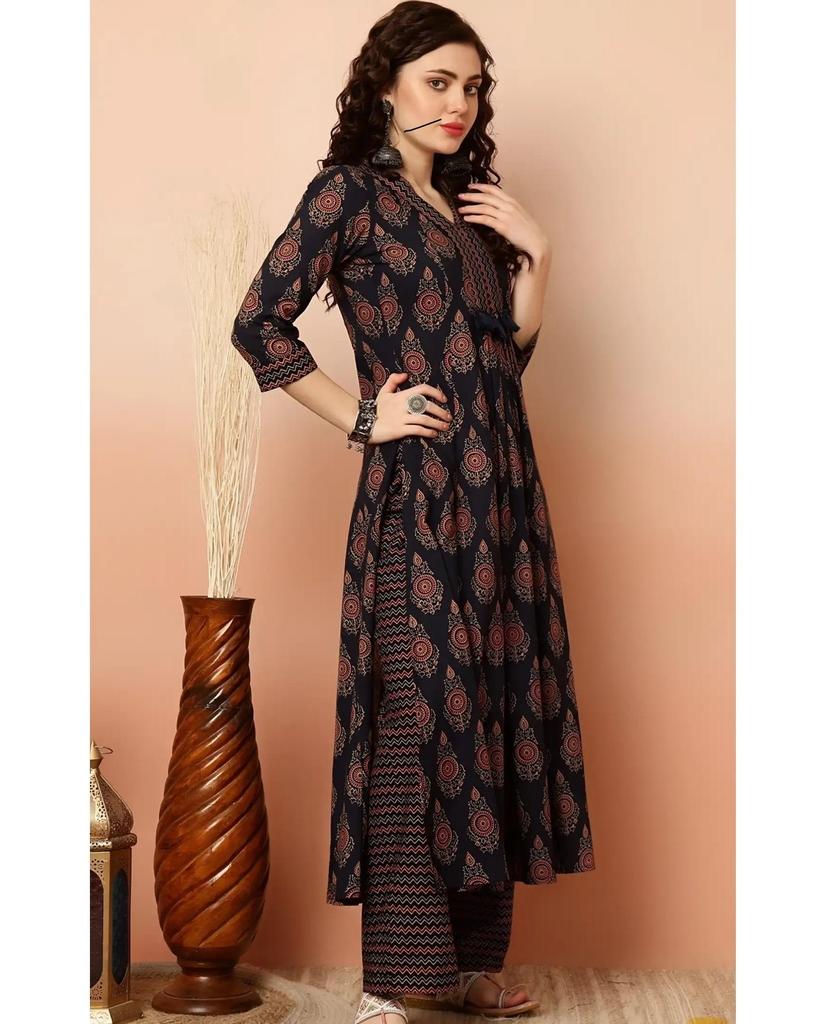 Women Designer Floral Printed Kurta Pant Dupatta Set Indian Bollywood Top Tunic Kurti