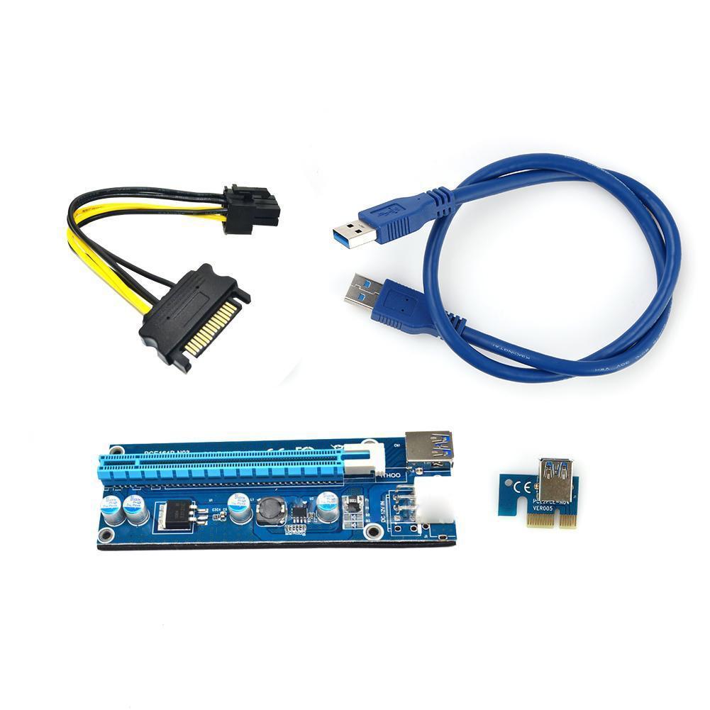 

4Pcs PCI-E Riser Card 60CM USB 3.0 Cable SATA To 6Pin PCI Express 1X To 16X Extender Adapter for Bitcoin BTC Miner Mining синій