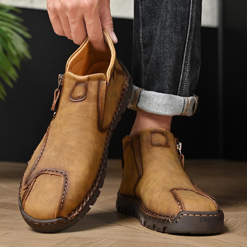 TUINANLE Frühling Handgefertigt Leder Herren Stiefel Design Sneaker Mann Atmungsaktiv Freizeit Schuhe Stiefeletten Outdoor