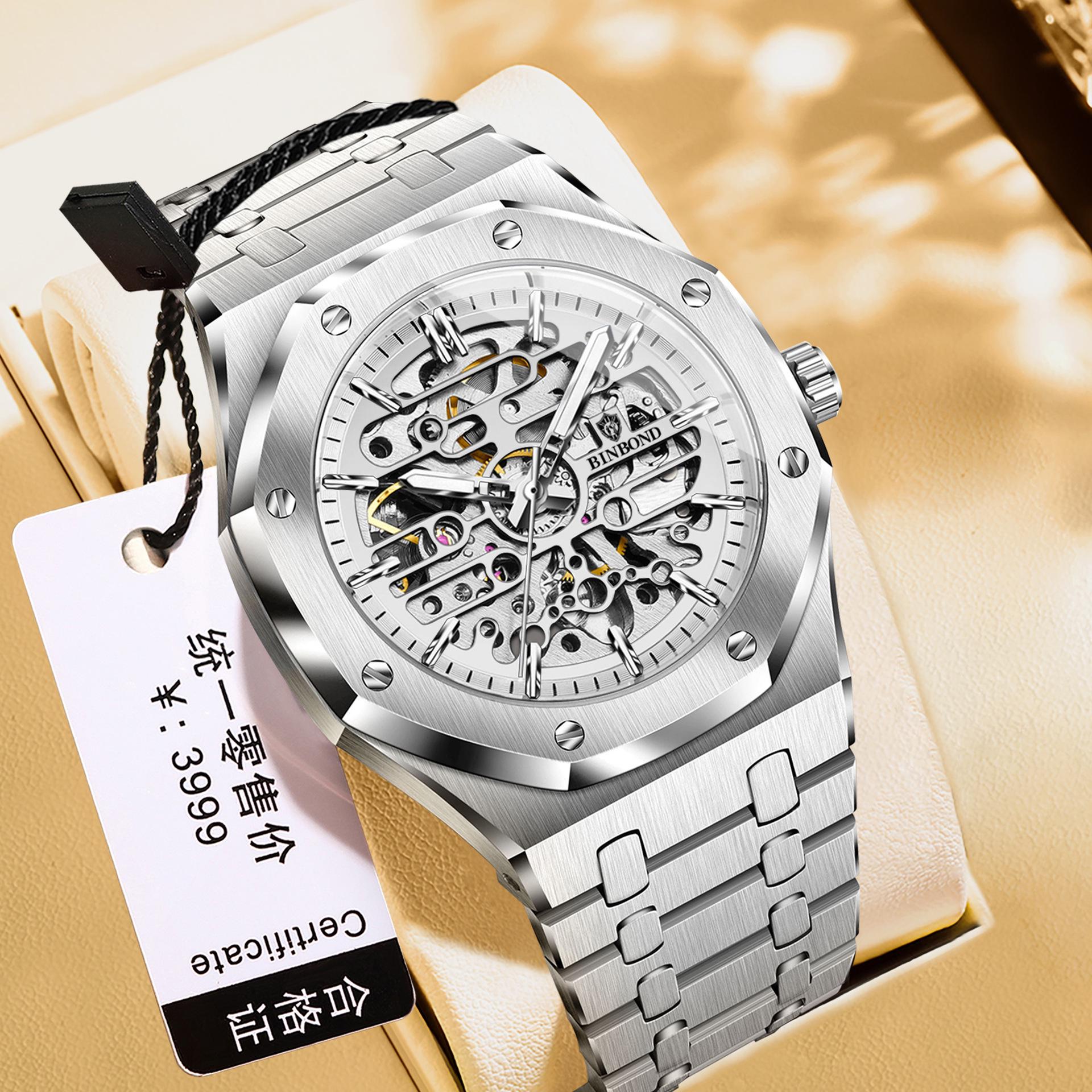Binbang Herren Automatische Wasserdichte Skelett Mechanische Uhr - Hochwertiges Legierungsdesign gray