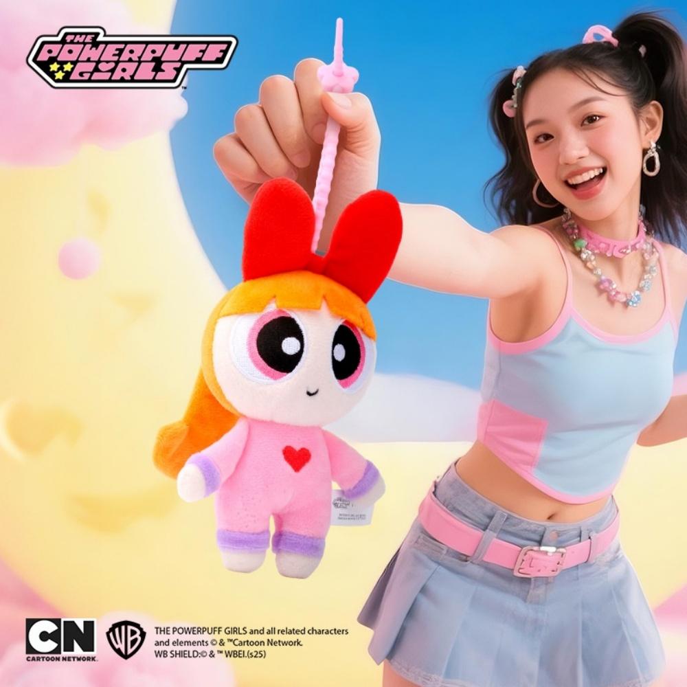 12cm Genuine PowerPuff Girls Plush Doll Toys Keychain Ornament Cute Buttercup Bubbles Blossom Cartoon Bag Decoration Girls Gift