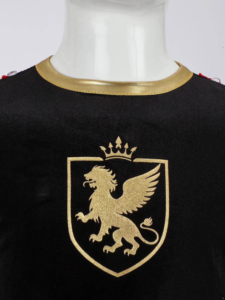 Jungen Ritterkostüm Metallischer Glanz Patchwork-Oberteil Hinten Unsichtbarer Reißverschluss Langarm Abnehmbarer Umhang Cosplay Outfit