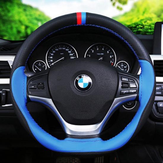 

Противоскользящий волокнистый кожаный чехол «сделай сам» 38 см, чехол на руль автомобиля с иглами и нитками, аксессуар для интерьера автомобиля Black Blue Thread