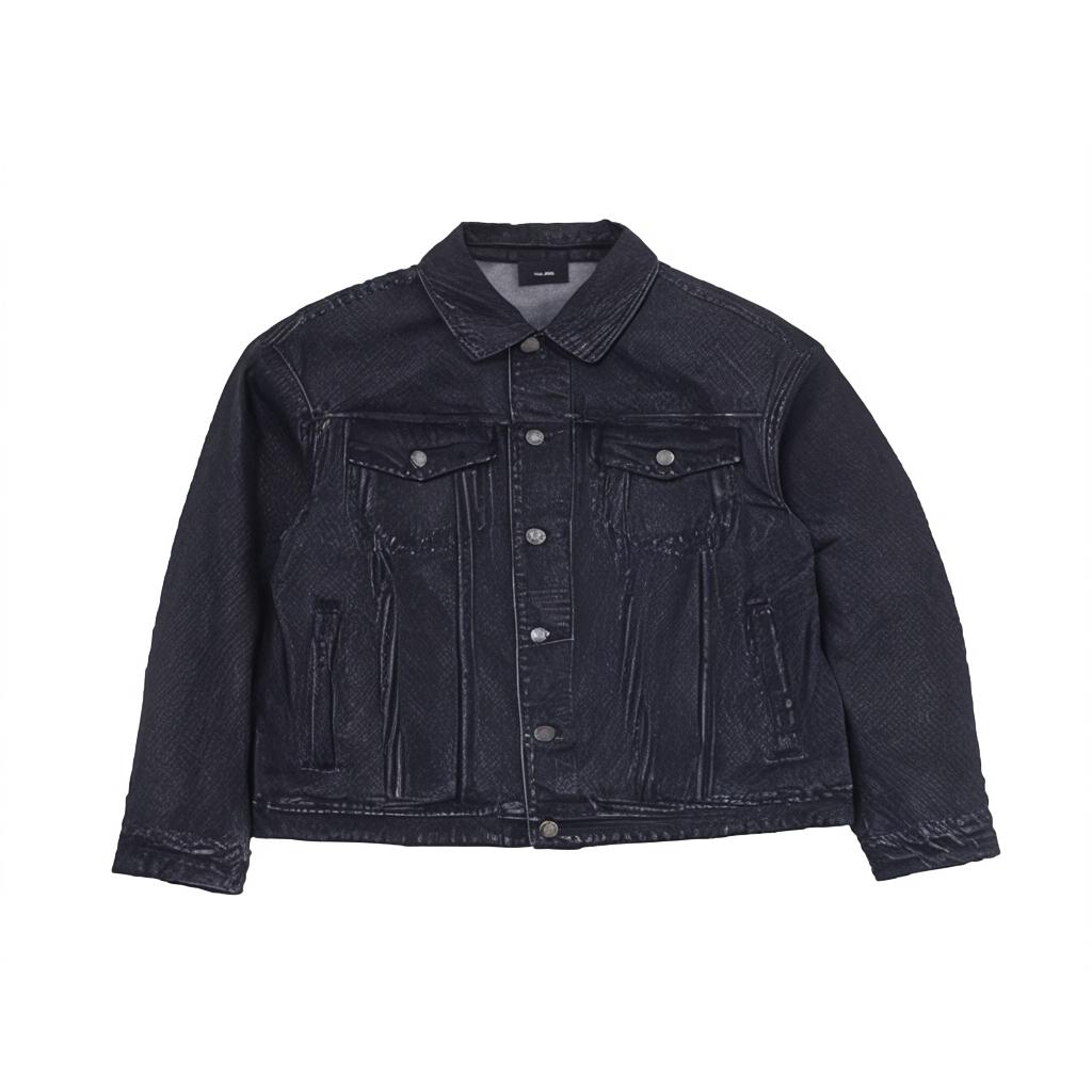 MLB BASIC MEGA LOGO LASER CUTTING DENIM TRUCKER JACKET Denim Jacket Unisex Black 3ADKB0144-50BKS S