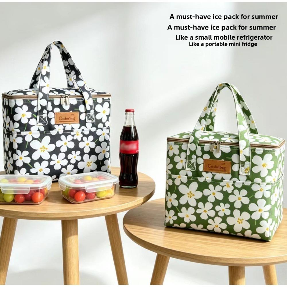 Oxford 4 Pockets Cooler Bag, Portable Handheld Insulated Lunch Bag, Outdoor Picnic Thermal Food Carrier