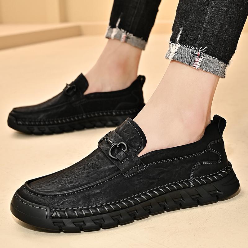 Klassische handgefertigte lässige Lederschuhe Herren-Loafer, bequeme Mokassins, flache Herrenschuhe, echtes Leder, Herrenschuhe
