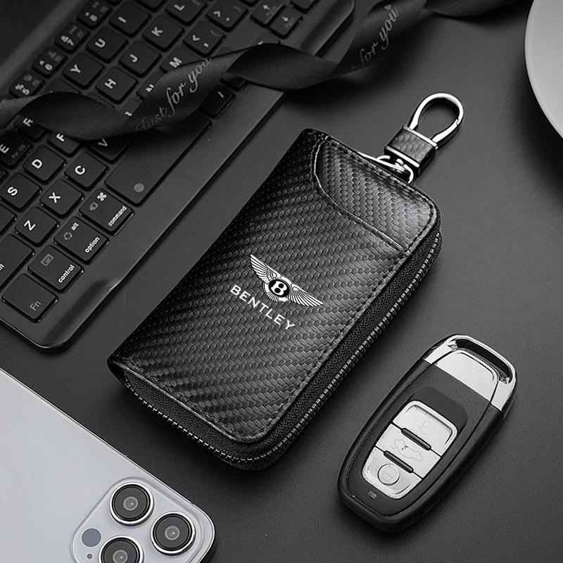 Carbon Fiber Leather Wallet Car Key Bag Remote Protection Case For Bentley Continental GT MULLINER Bentayga Flying Hurtling Spur CL2