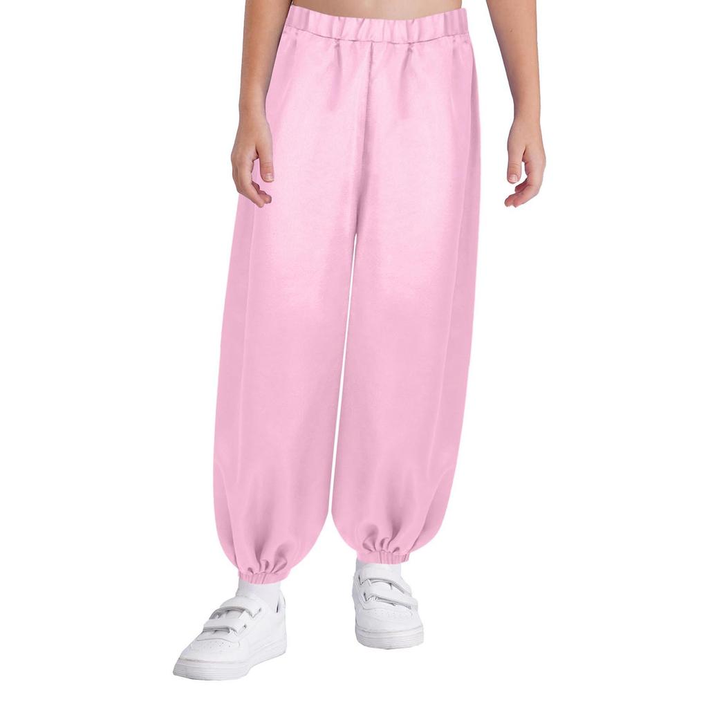 Girls Satin Bloomers Belly Dance Pants Elastic Waistband Loose Fit Solid Color Performance Outfit