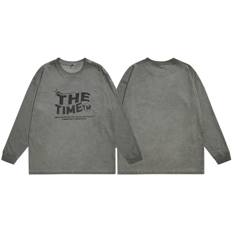 Fat Crew Neck American Vintage Pattern Printed Men's T-Shirt--Lightweight and wrinkle-resistant, versatile commuter long-sleeved sweater