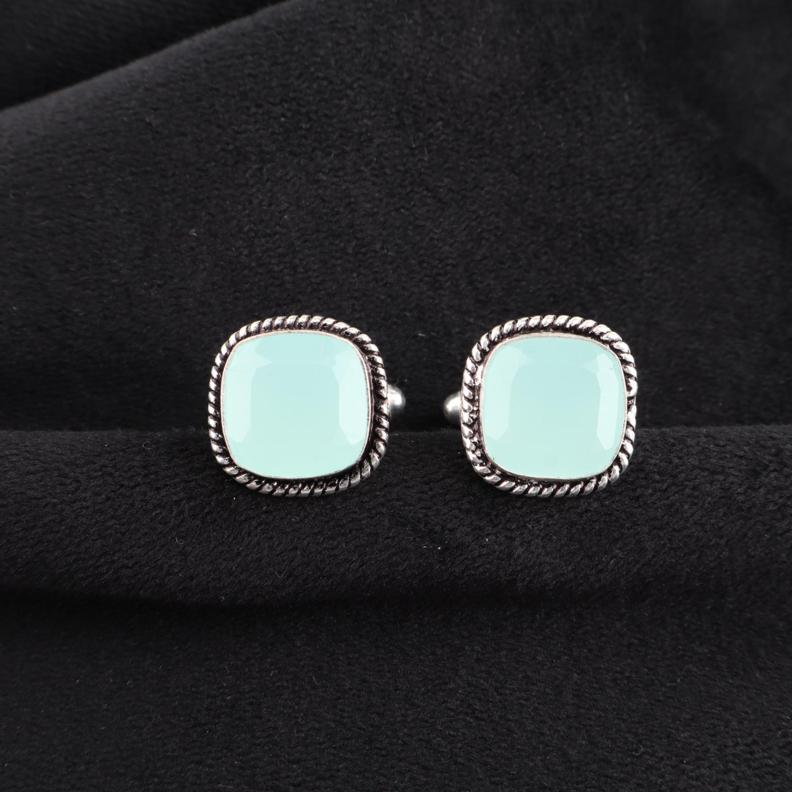 

Аква Халцедон Драгоценный Камень 925 Стерлинговое Серебро Ювелирные Изделия Ручной Работы Запонки 0.61 CL-7-18