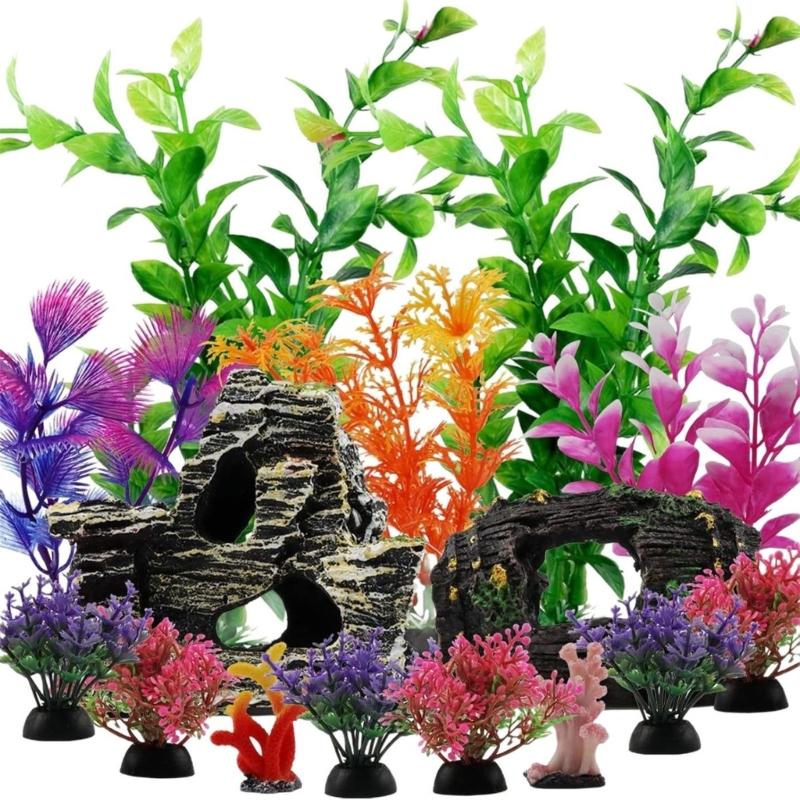 Aquarium Landscape Grass Plastic Aquariums Decorations Art Crafts Terrarium Habitat Ornaments Cave Rock 1