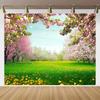 Tapestry Wall Hanging Scenery Background Cherry Sunflower Nature Garden Flower Photography Outdoor Party Baby Shower Photo Booth