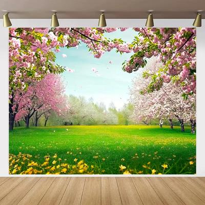Tapestry Wall Hanging Scenery Background Cherry Sunflower Nature Garden Flower Photography Outdoor Party Baby Shower Photo Booth