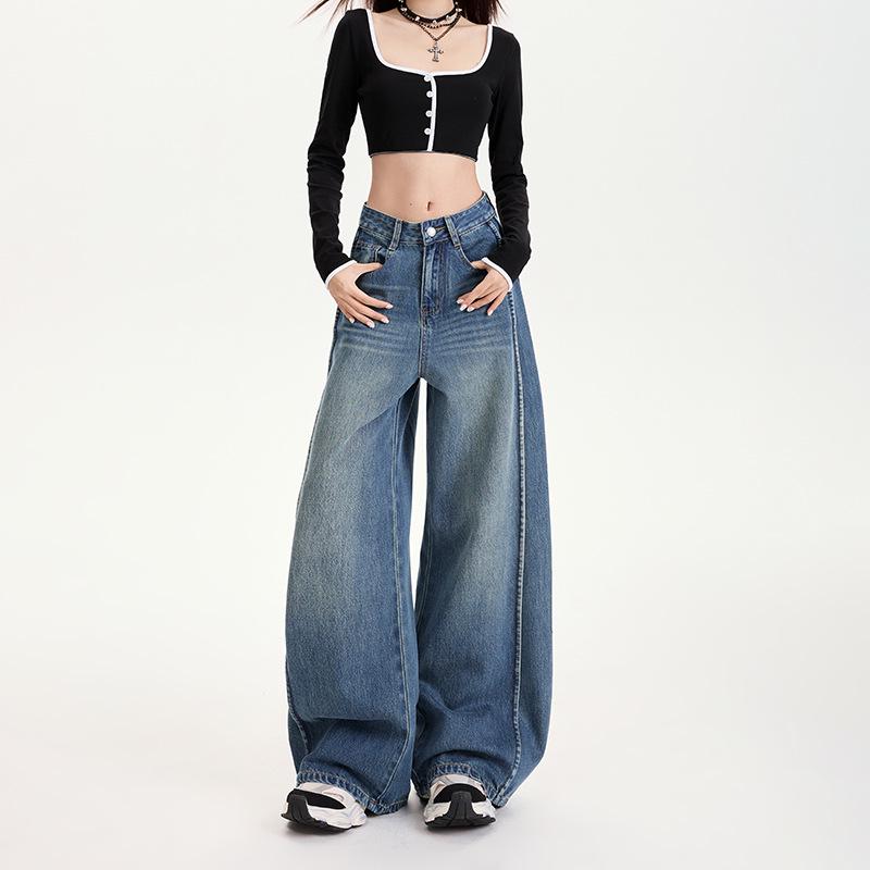 American High Street Tencel Denim Women's Spicy Summer Loose Straight Wide-Leg Jeans