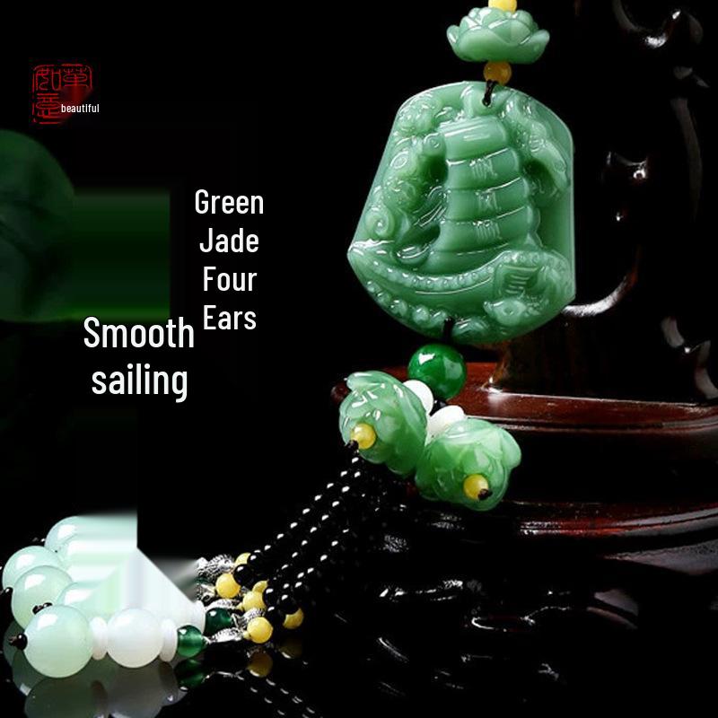 

Підвіска-дзеркало з зеленого нефриту у формі лотоса та піксю: Кришталева прикраса для автомобіля для безпечної подорожі Single Pendant + Gift Box