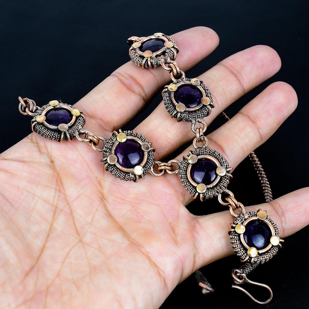 Amethyst Necklace, 999 Copper Wire Wrapped Adjustable Chain Necklace. Gift For Women Handmade Necklace Gemstone Jewelry