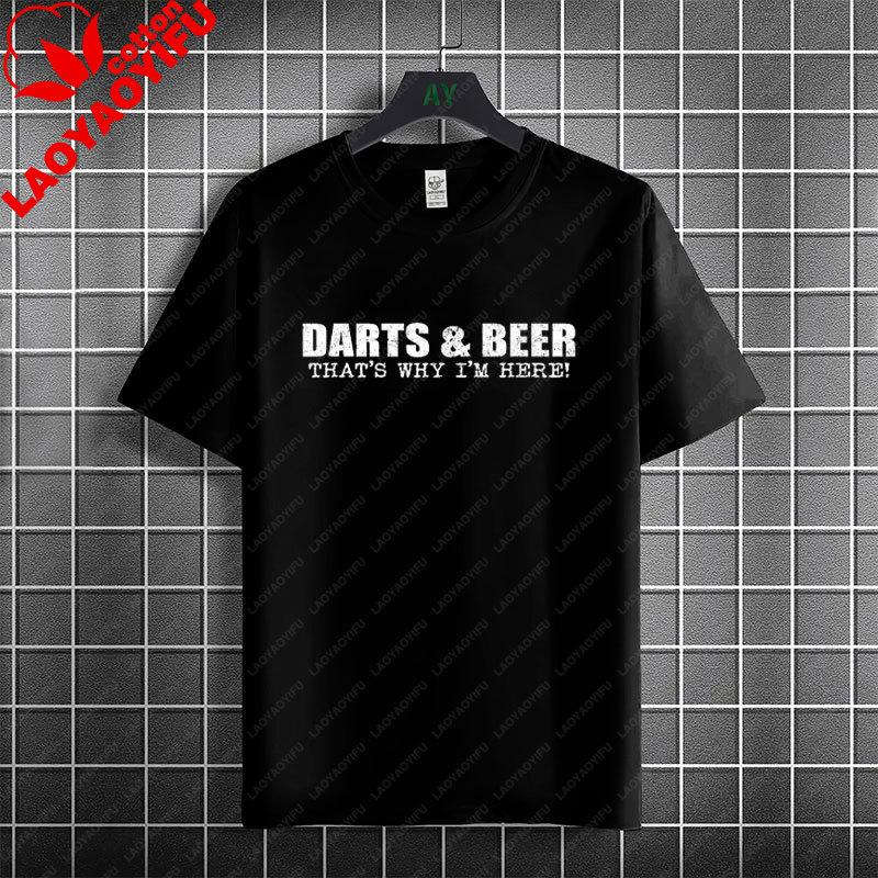 Thats Why IM Here Funny Dart and Beer Graphic TShirt 100 Cotton Short Sleeve Casual Tee Outdoor Activities  Social Events